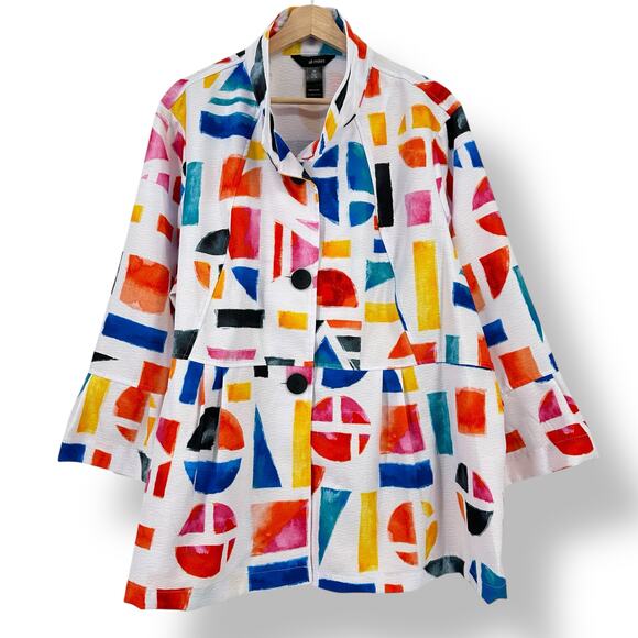 Ali Miles Textured Abstract Print Wire Collar Tunic Top Shirt Plus Sz 0X Artsy - Picture 2 of 10